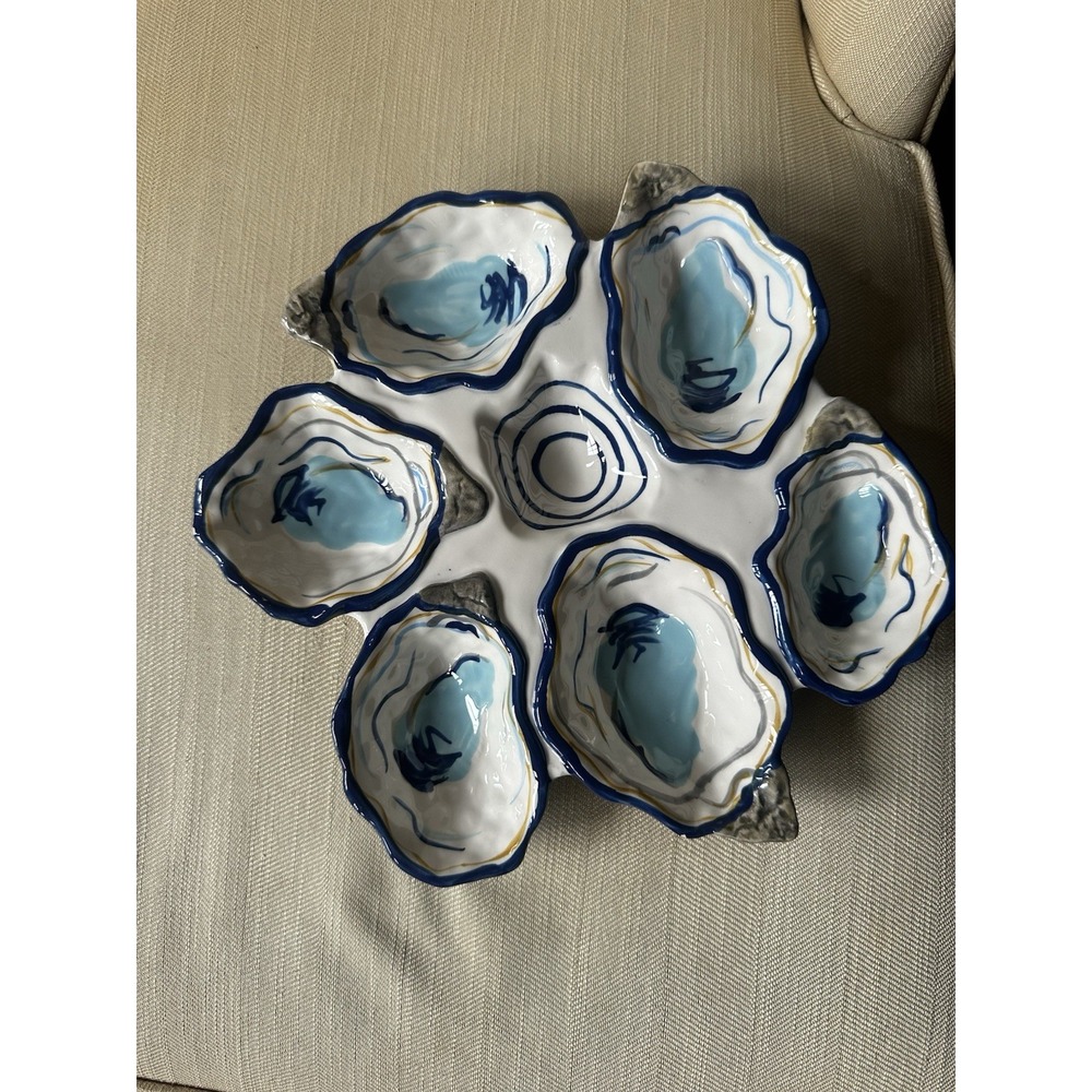 Oyster Plate Platter Coton Colors By Laura Johnson Half Dozen Blue White